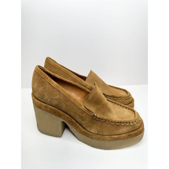 Marc Fisher Lina Platform Loafer 8.5 Suede Penny Light Brown Slip On Shoes - Picture 2 of 10